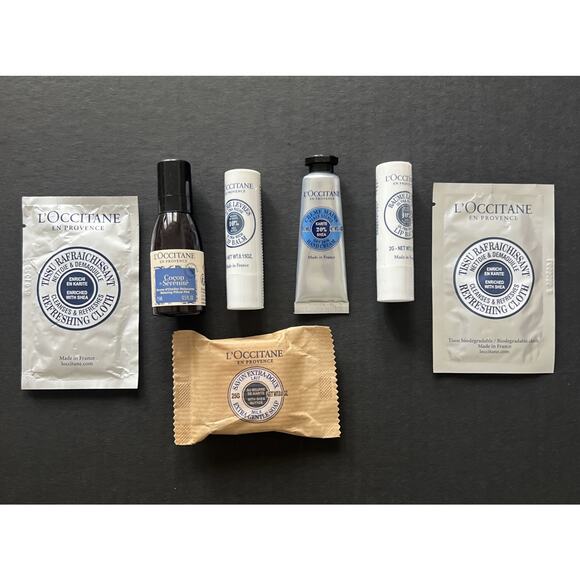 L'OCCTIANE LOT Lip Balm Pillow Spray Hand Cream Soap Cleansing Cloth TRAVEL SIZE - Picture 1 of 5